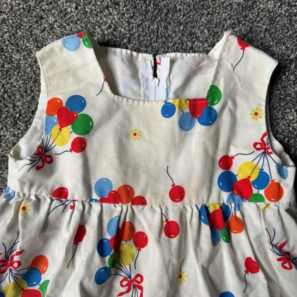 Vintage Balloon Print Tiered Dress Toddler Girls 2T Party Birthday